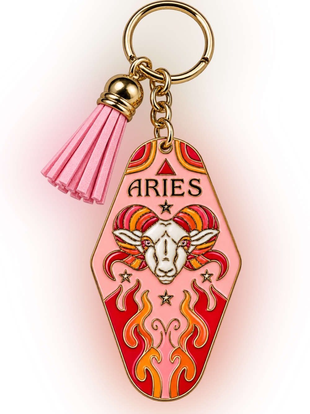 Aries Zodiac Pink Enamel Tassel Keychain
